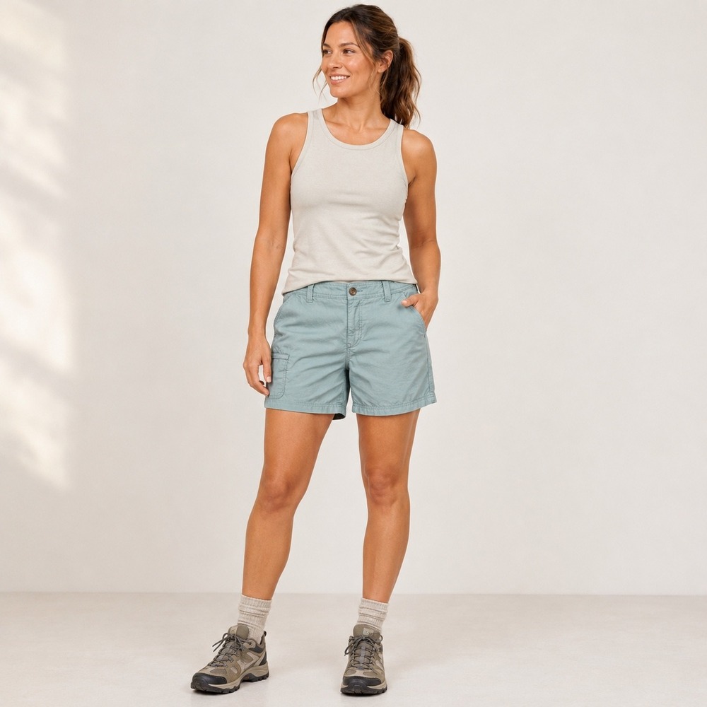 Eddie Bauer Womens Cargo Hiking Shorts 16 Blue Ripstop 100% Cotton Utility Trail
